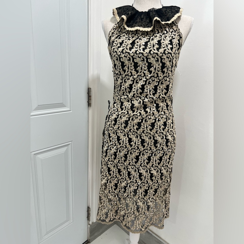 Cynthia Rowley Black and Cream Lace Midi Dress